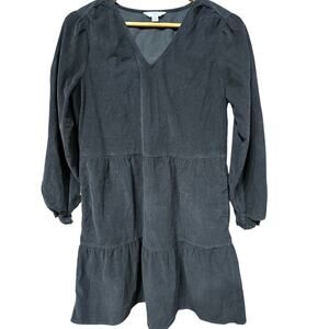 Time & Tru Dress Cotton Corduroy Tiered Pullover Black XS Peasant Fall Casual